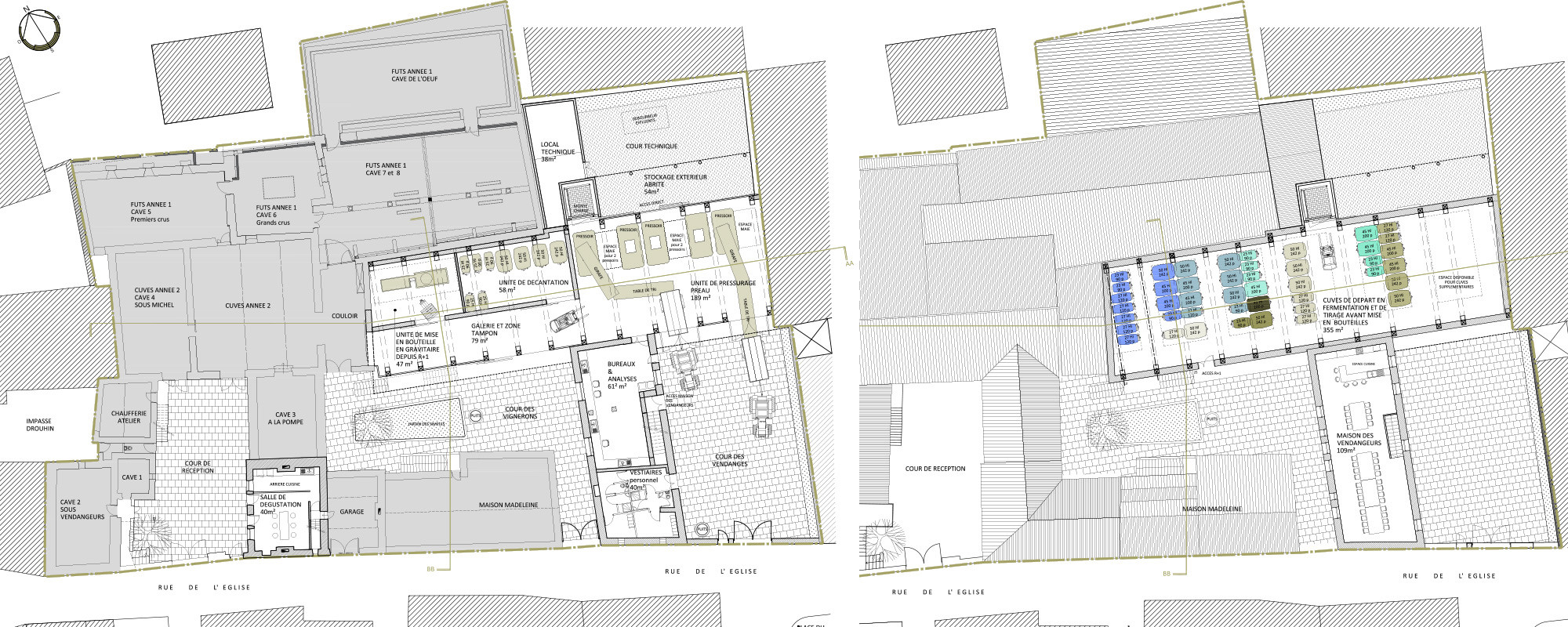 LE CUVAGE : plans du projet en RDC et R+1