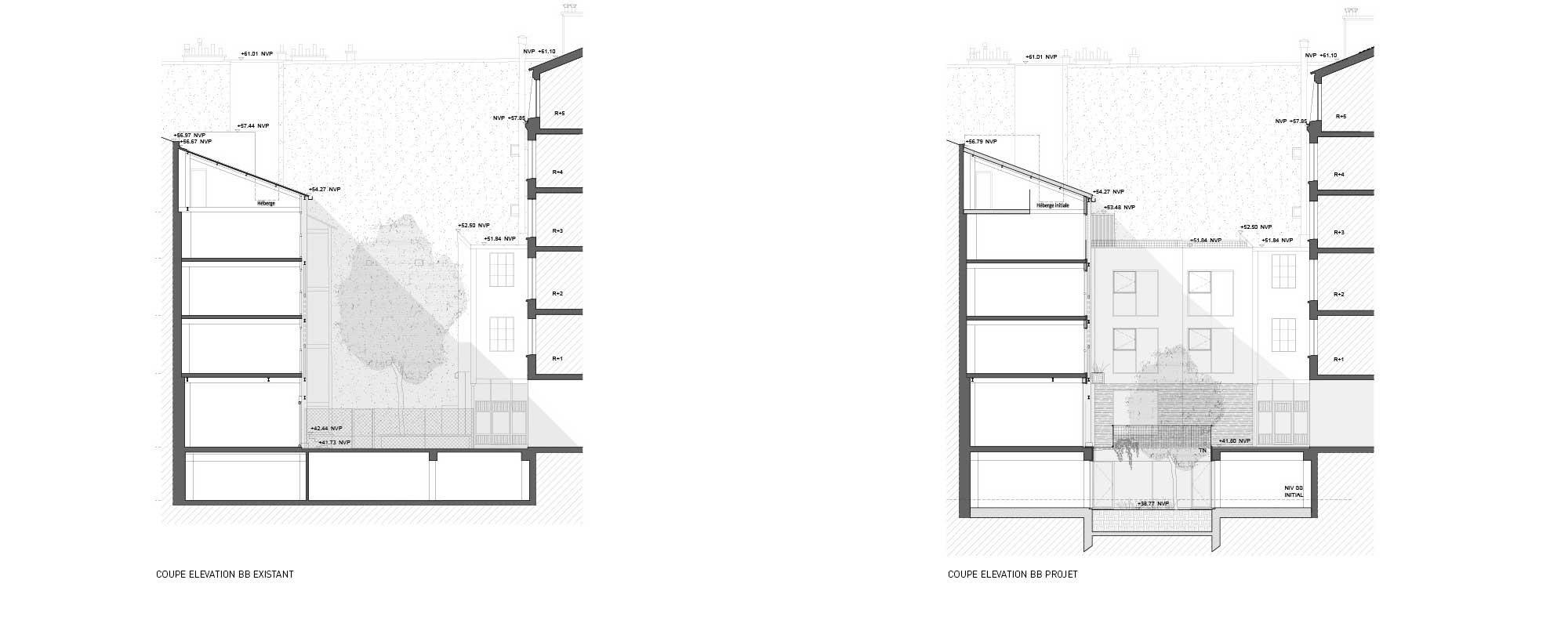 Elévation SE exitsant et projet