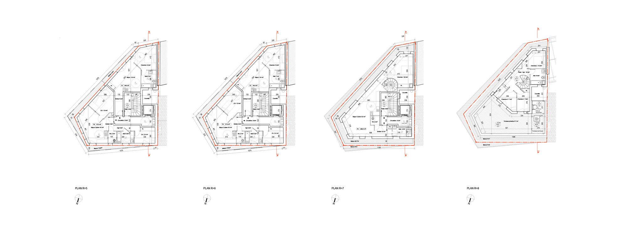 Plans étages courant et attique